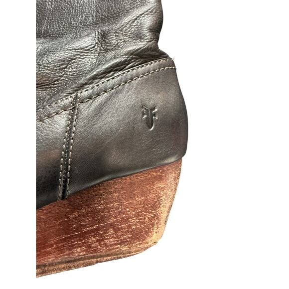 Frye Missy Short Boots Basic Classic Black Leather Wedge Almond Toe Size 10 - Picture 10 of 11